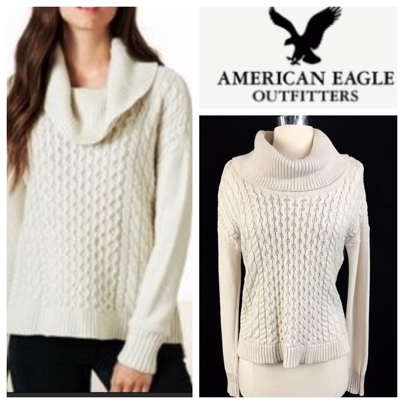 American Eagle Outfitters Sweaters - American Eagle Beige Cowl Neck Cable Knit Sweater